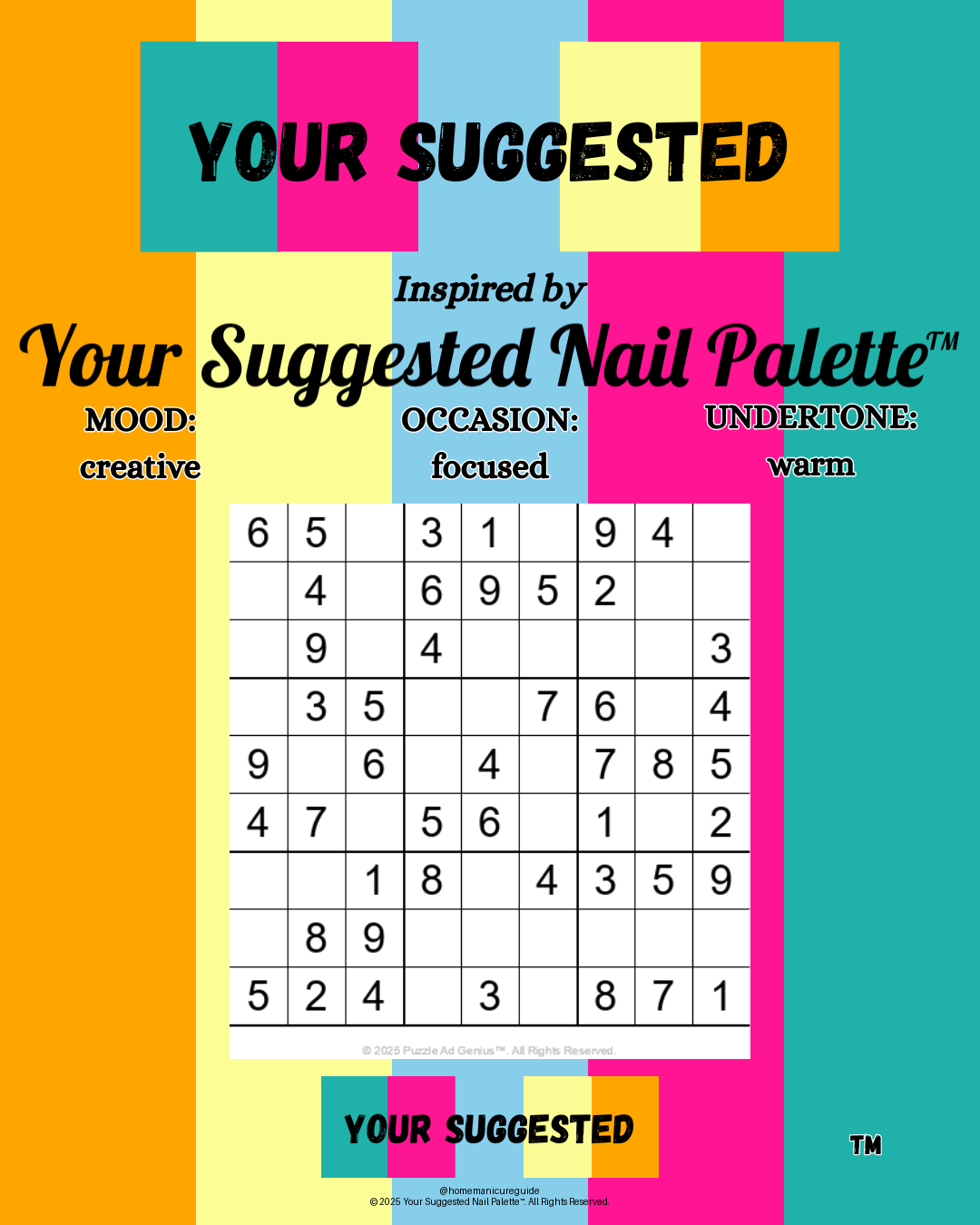 Beauty Inspired Sudoku Puzzle | Your Suggested Nail Palette™ by Your Suggested™ | PRINT